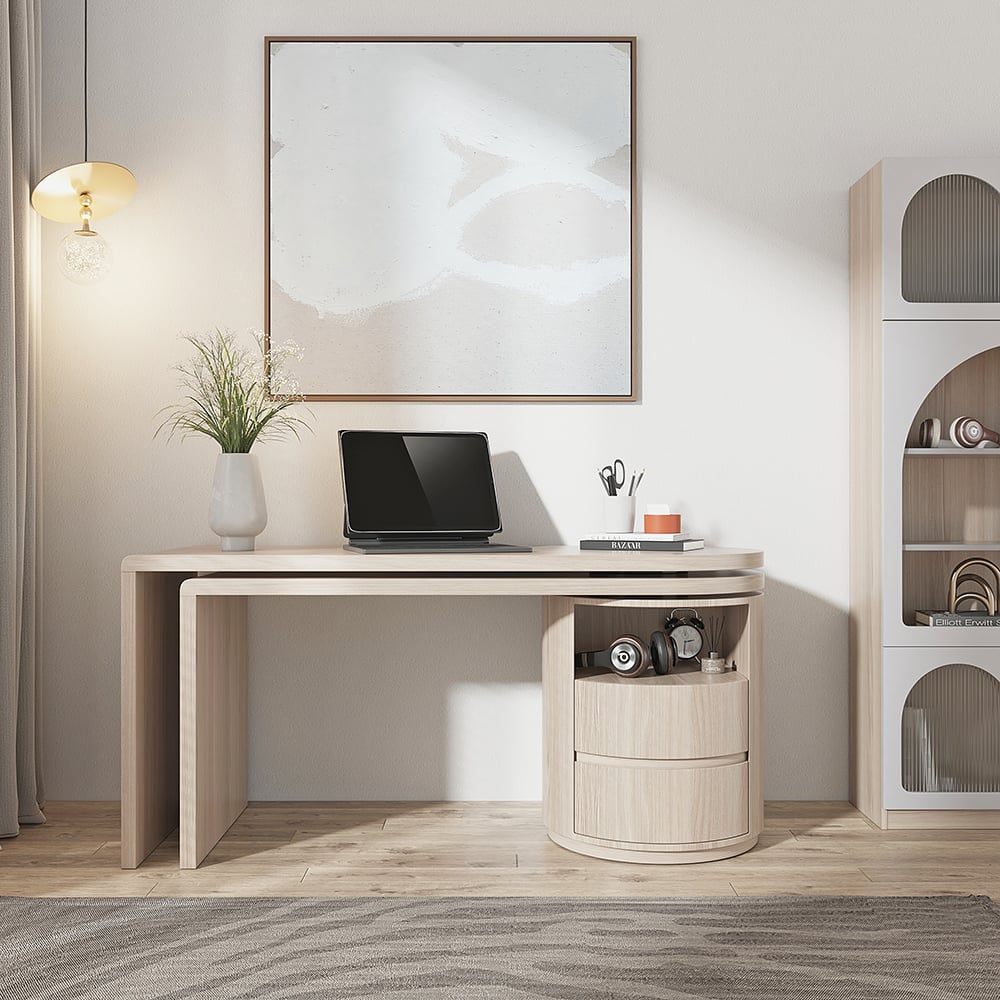 Japandi L Shaped Wood Desk