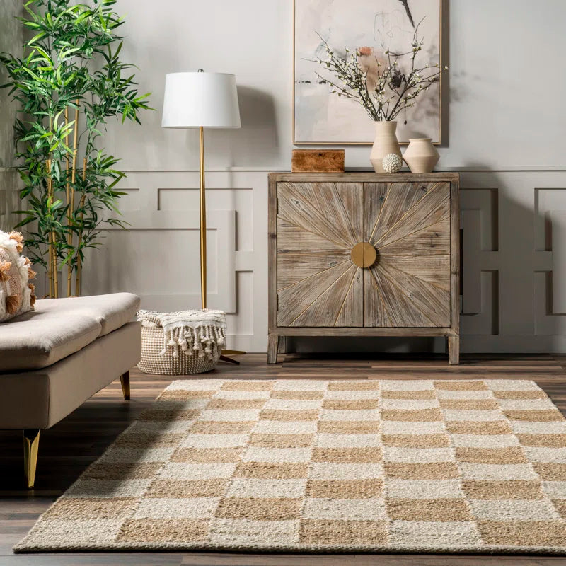 Japandi Checkered Jute Rug