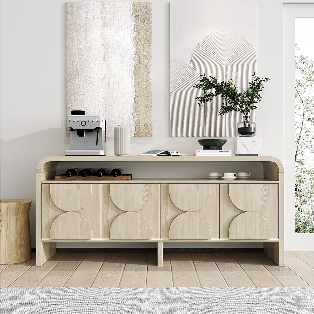 Japandi Distressed White Credenza