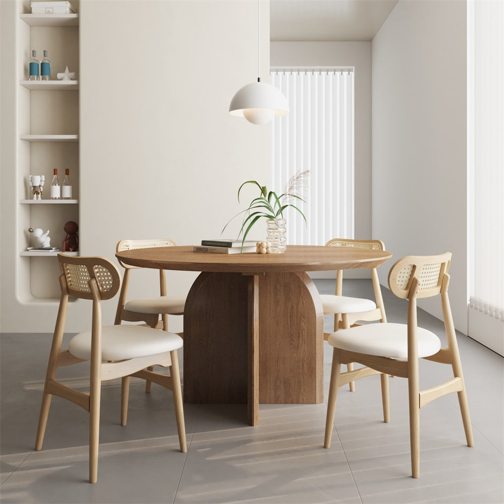 Japandi Round Wood Table for 4