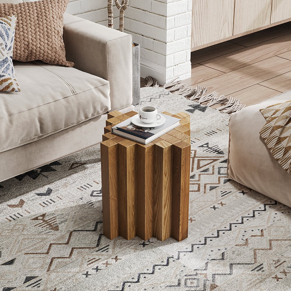 Japandi Geometric Wood Side Table