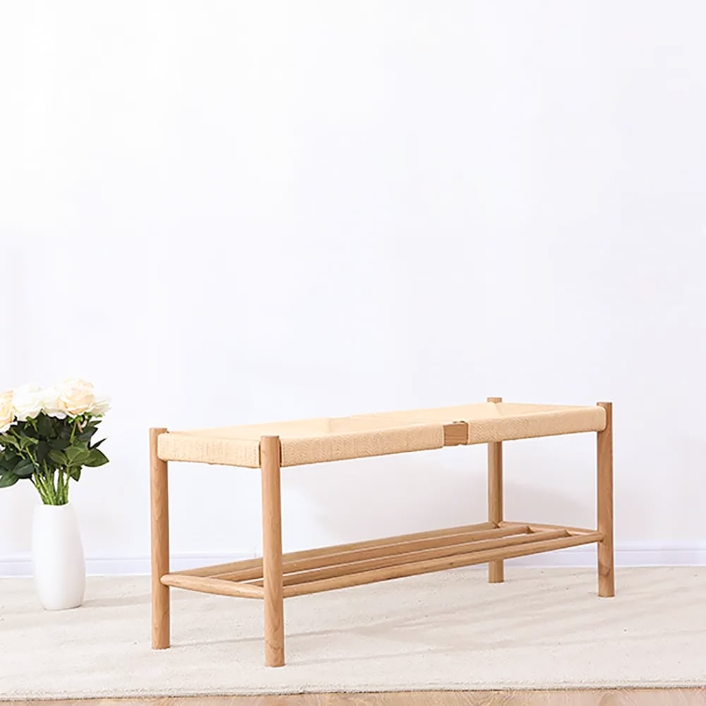 Japandi Wood & Rattan Bench