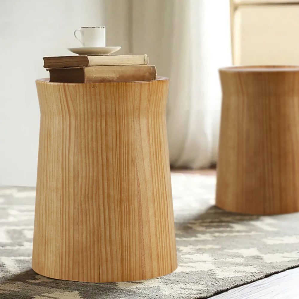 Japandi Round Wooden Side Table