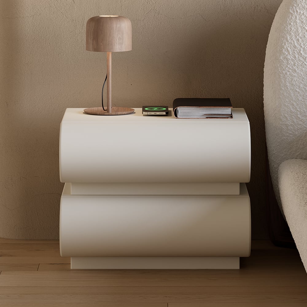 Japandi White Leather Nightstand