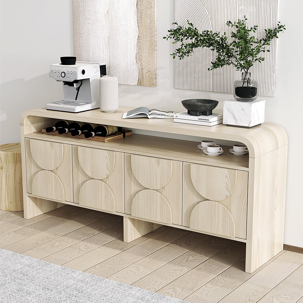 Japandi Distressed White Credenza