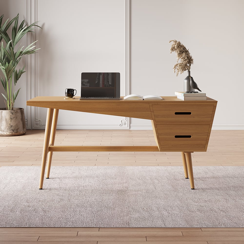 Japandi Wood Desk with 2 Drawers