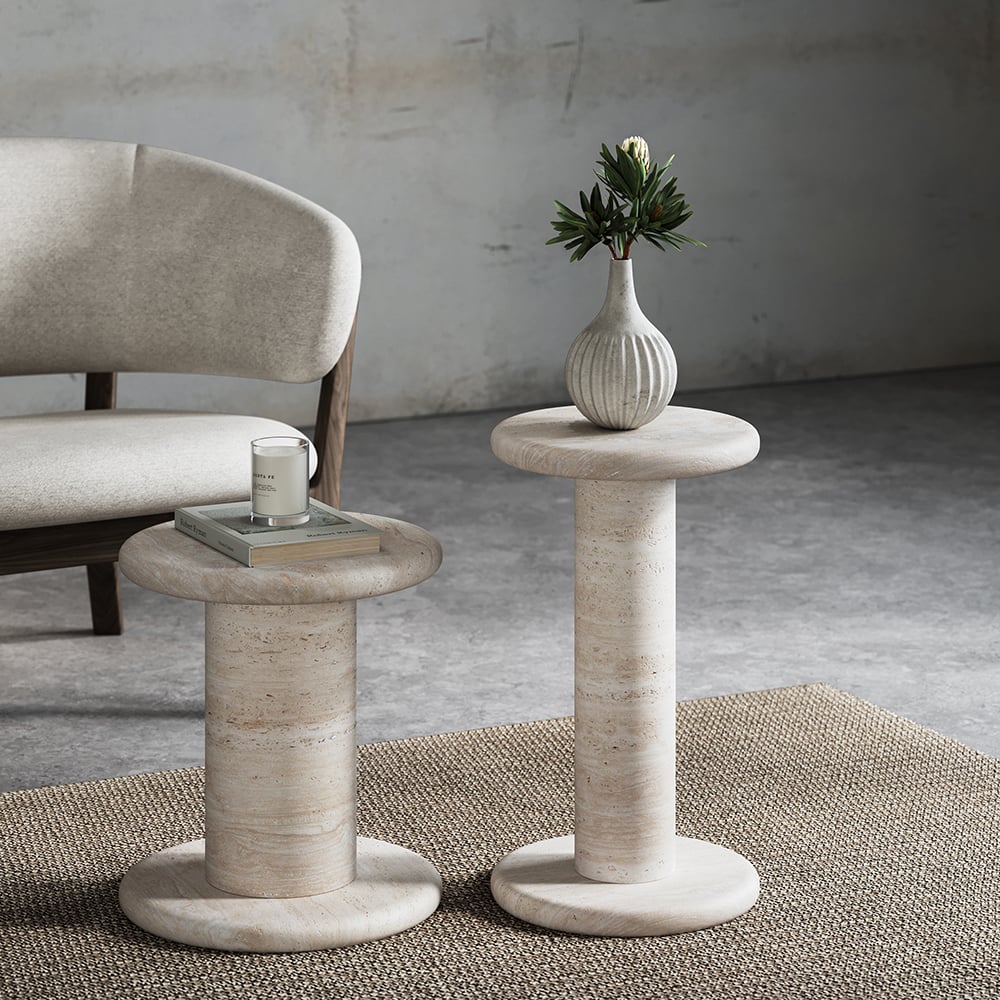 Japandi Travertine Side Table