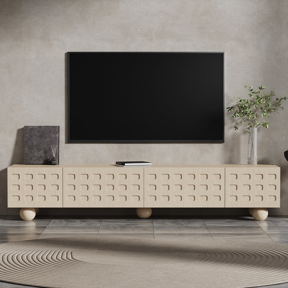 Japandi Whitewash Wood TV Stand