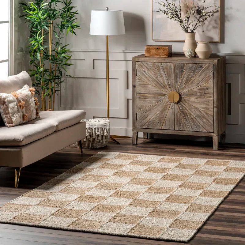 Japandi Checkered Jute Rug