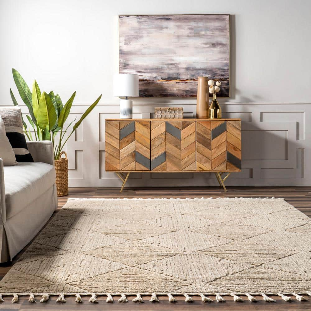 Japandi Beige Tiled Trellis Rug