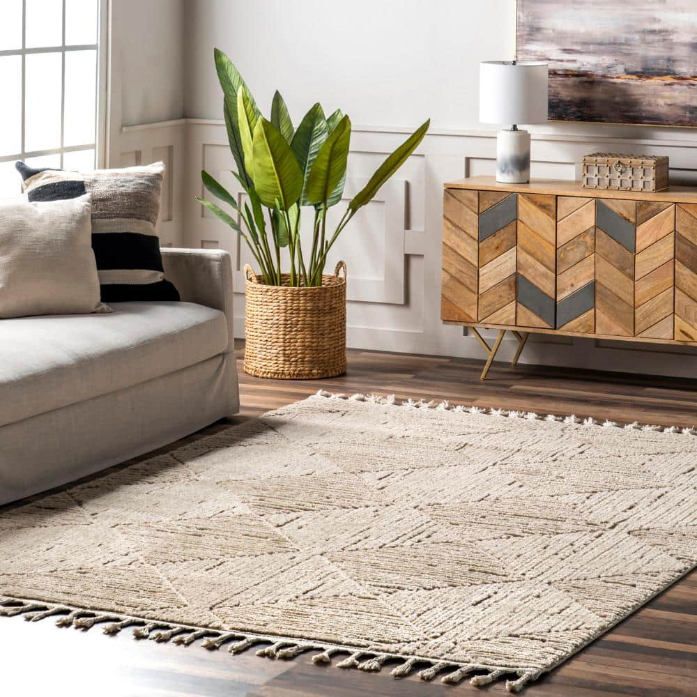 Japandi Beige Tiled Trellis Rug