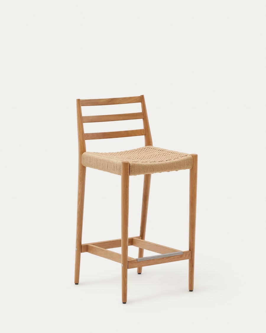 Japandi Wooden Stool Chair with Woven Rope Seat