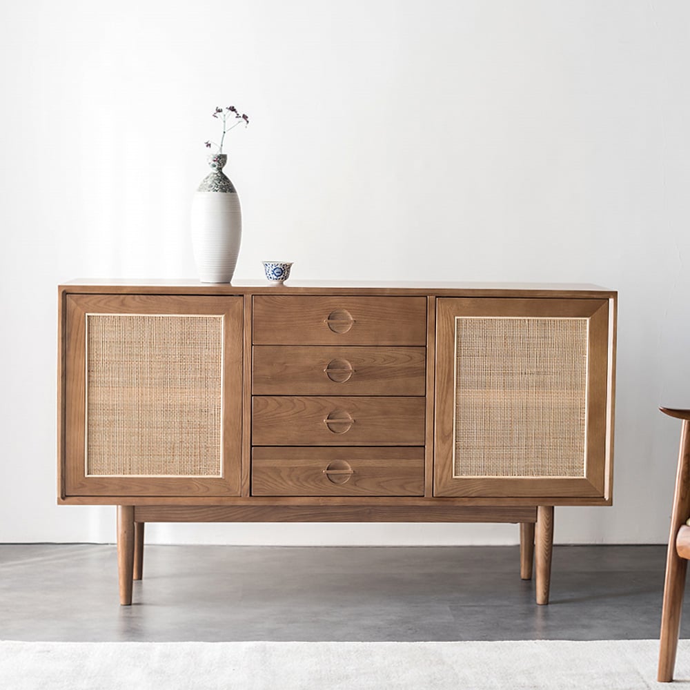 Japandi Wood & Rattan Sideboard