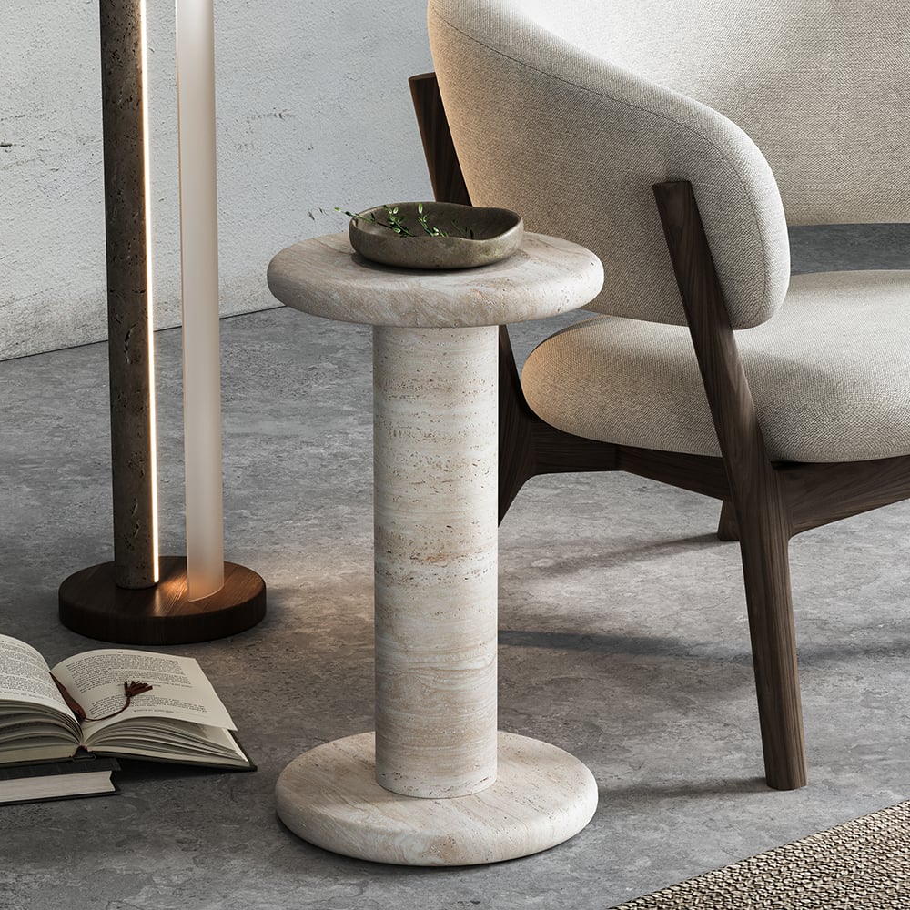 Japandi Travertine Side Table