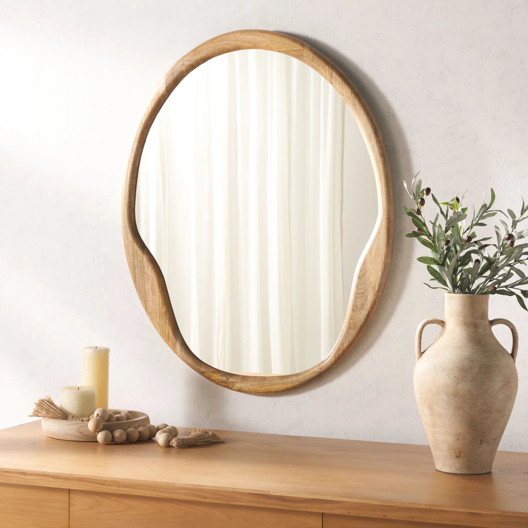 Japandi Wooden Round Mirror