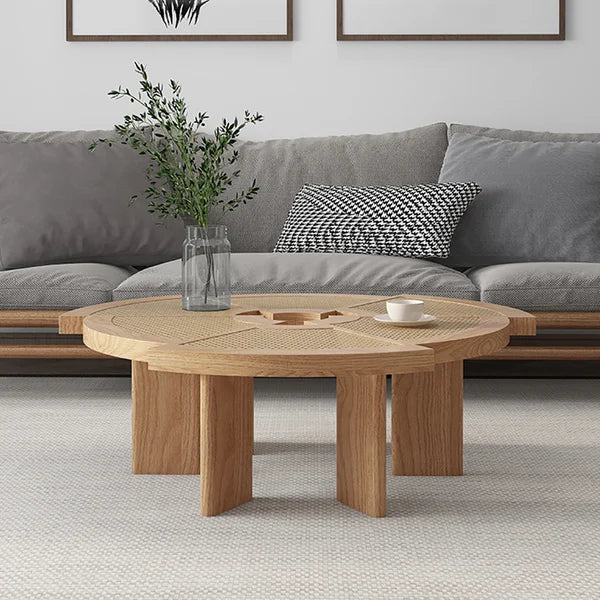 Japandi Round Rattan Coffee Table 