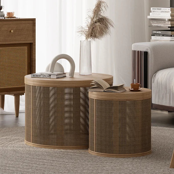 Japandi Rattan Coffee Table Set