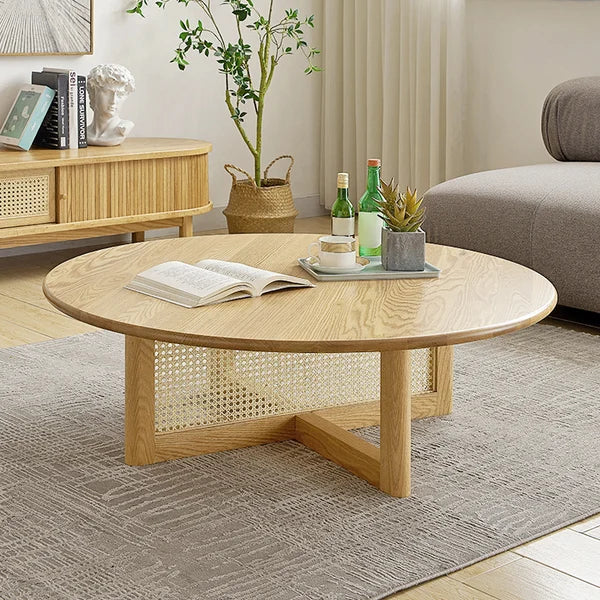 Japandi Wood and Rattan Coffee Table