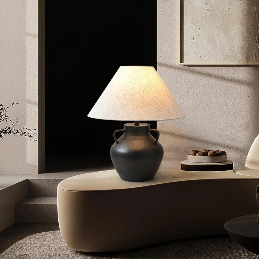 Black Ceramic Japandi Table Lamp