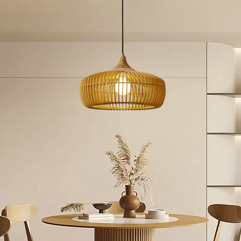 Japandi Wooden Pumpkin Pendant Light