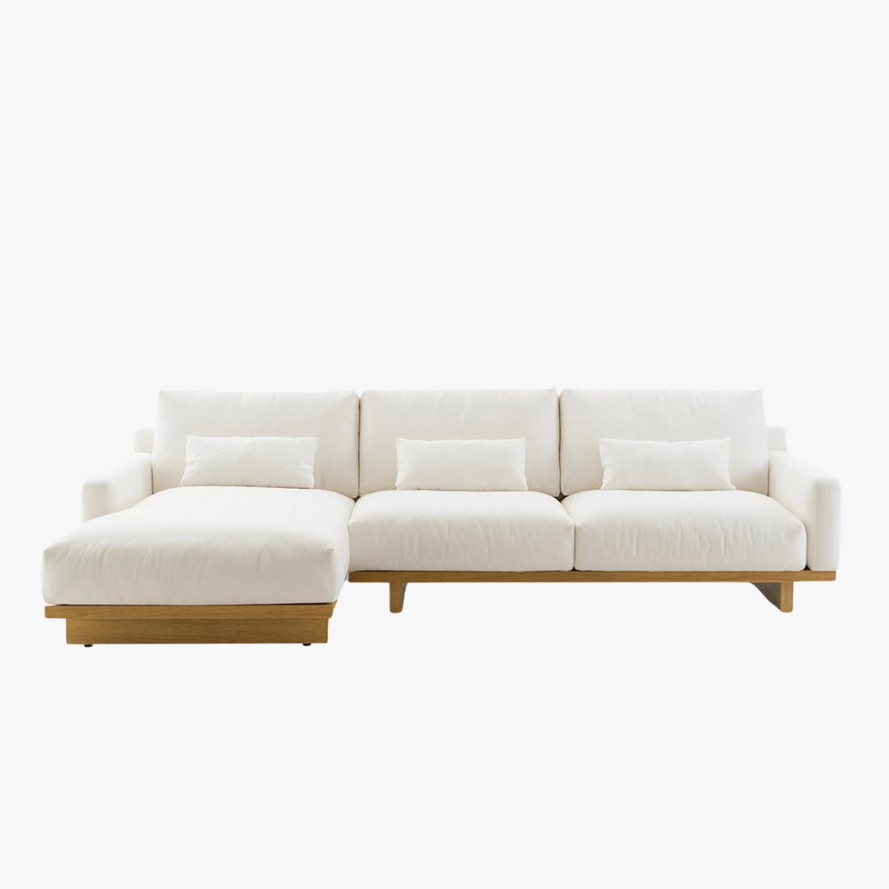 Japandi Fabric & Wood Chaise Sectional Sofa